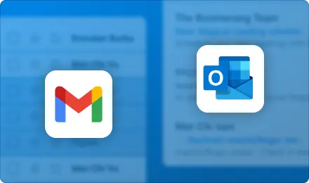 Obscured UI of Gmail and Outlook with the logos in the foreground