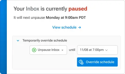 UI showing Inbox pause settings dashboard