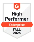 G2 badge for high performer, enterprise. Fall 2024